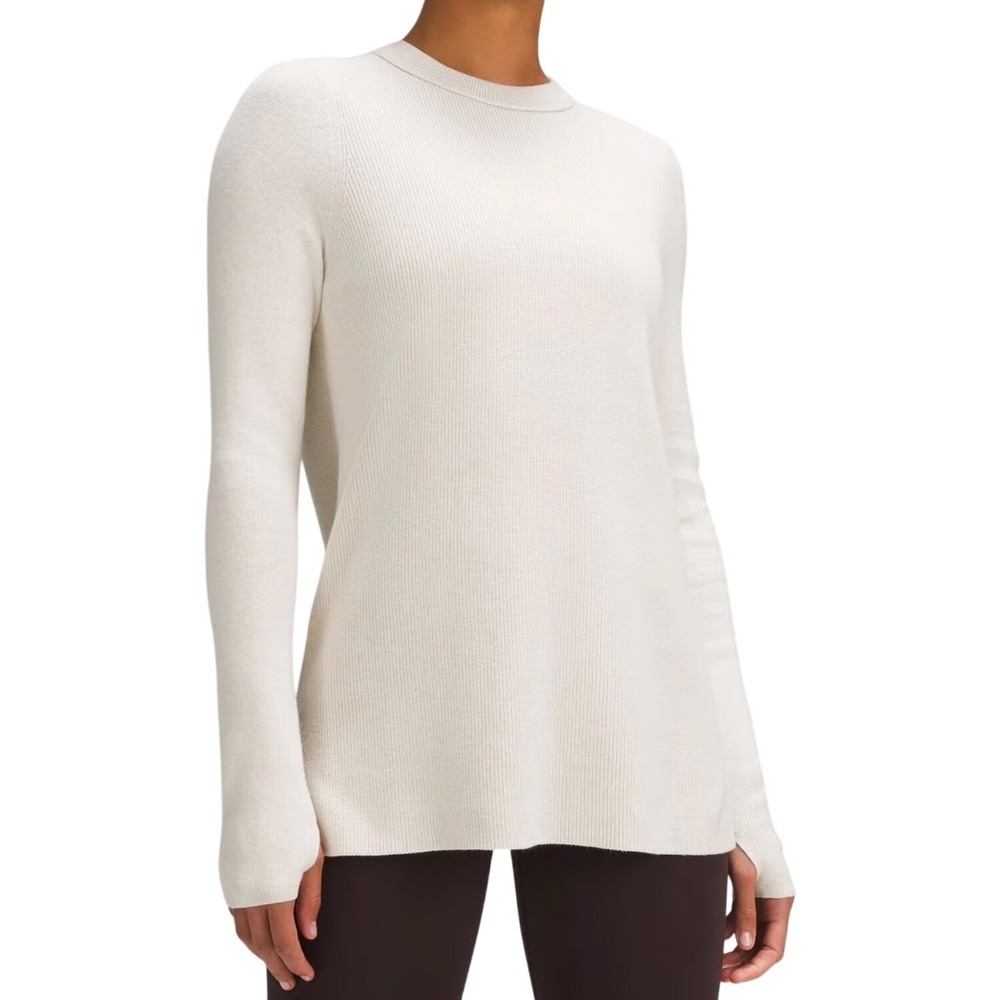 Lululemon Take It All In Cotton Blend Crewneck Sweater Cream Ribbed Knit Women L